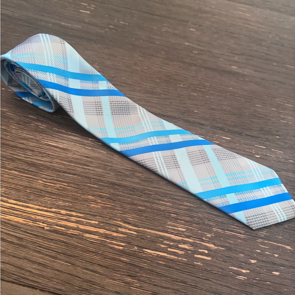 Geoffrey Beene Blue and Gray Plaid Men's Tie